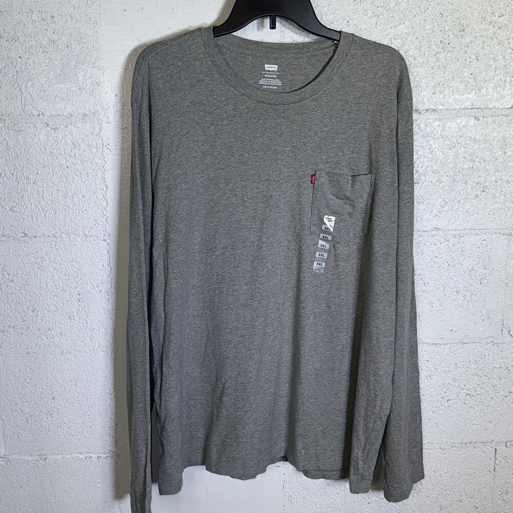 Levi's Men's Long Sleeve Crewneck Pocket T-Shirt, mid tone grey, 2XL
